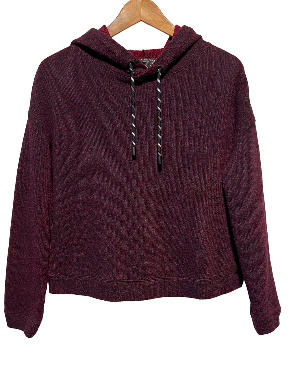 Scotch & Soda Burgundy Marled Cropped Hoodie Boxy Dark Academia Fall Autumn S/M
